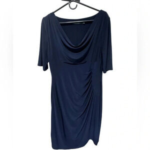 Lauren Ralph Lauren Navy Jersey Ruched Side Scoop Neck Sheath Dress, Size‎ 14.